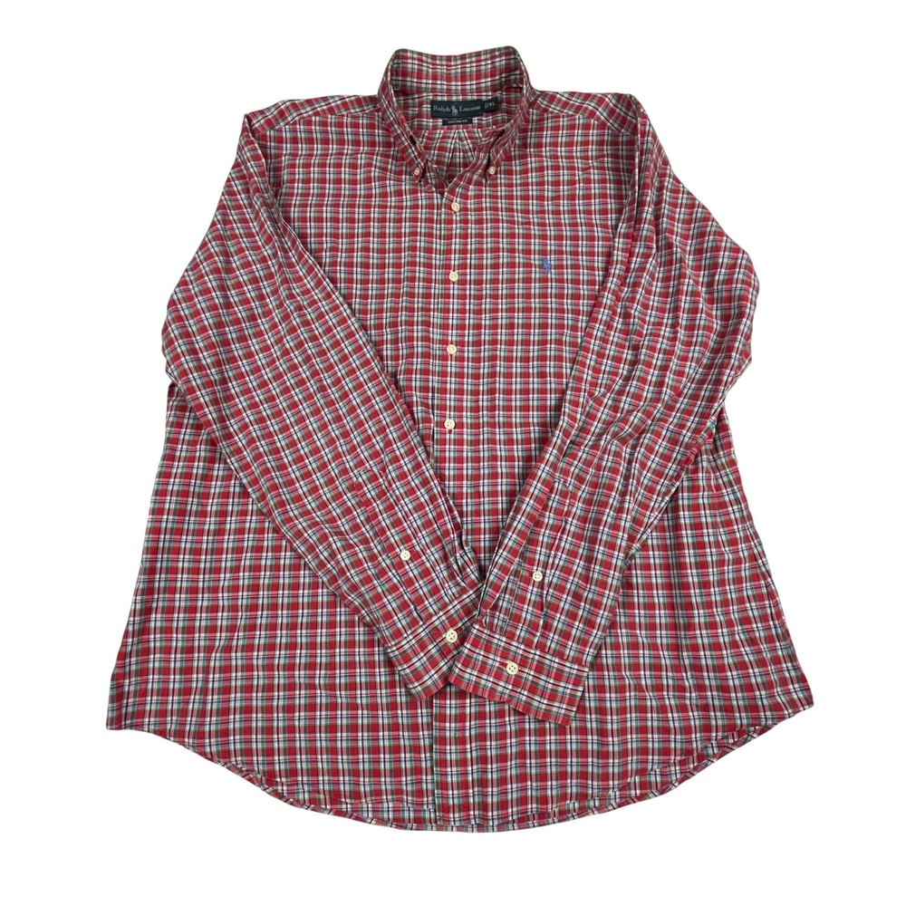 Ralph Lauren EUC Button‎ Down Shirt Men's XL Red Plaid Custom Fit Cotton - Picture 2 of 10